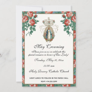 Religiösa May Crowning Mary Mors dag Ro Invi Inbjudningar