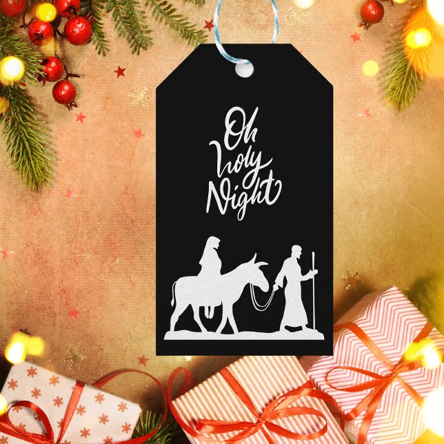 Religiösa Modern svart och vit jul Presentetikett (Skapare uppladdad)