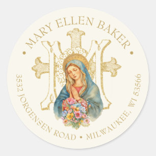 Religiösa Mor Mary Guld Marian Kor Runt Klistermärke