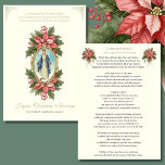 Religiösa Mor Mary Poinsettia Catholic Prayer Julkort<br><div class="desc">Ge din kära en trevlig och lugn julsäsong med det här vackert designade platta kortet med en klassisk bild av Dam av Grace. På kortets framsida finns ett rörande budskap: "Eftersom Mary fick Guds nåd, får vi också ta emot hans nåd i jul och välkomna Kristus födelse i våra hjärtan."...</div>