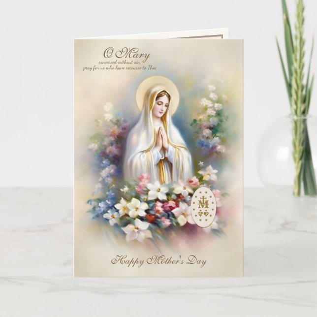 Religiösa Mors dag Virgin Mary Blommigt Kort (Framsida)