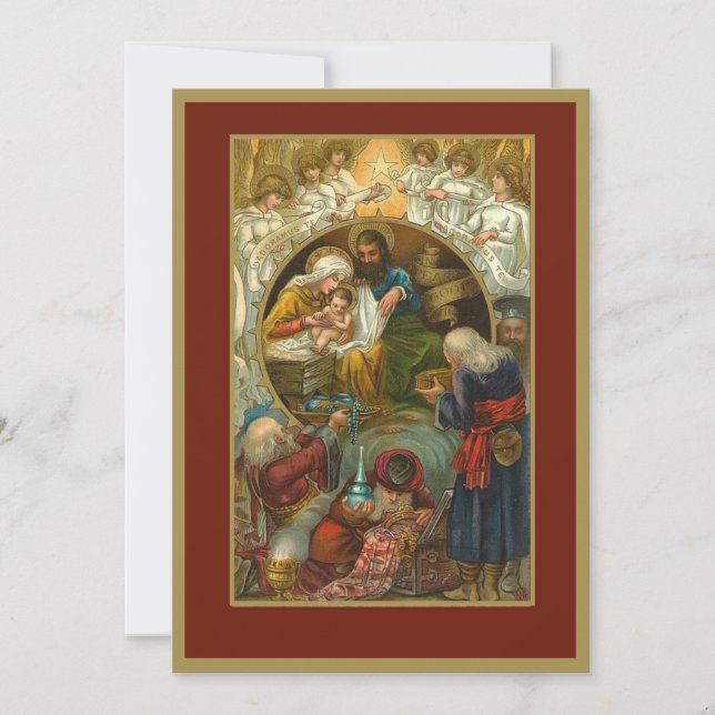 Religiösa Nativitet Jesus Mary Joseph Three Kung Julkort (Framsida)