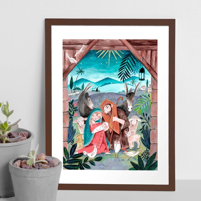 Religiösa nativitetscen blue, red Mary & Joseph H Poster (Skapare uppladdad)
