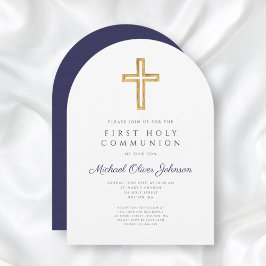 Religiösa Navy Blue Boy First Communion Arch Inbjudningar