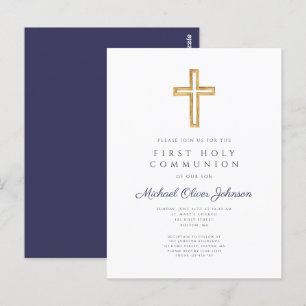 Religiösa Navy Blue Boy First Communion-inbjudan Vykort
