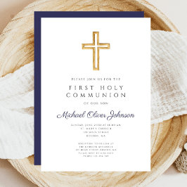 Religiösa Navy Blue Boy First Communion Inbjudningar