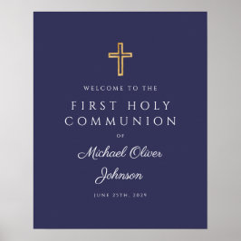 Religiösa Navy Blue Boy First Communion Välkommen Poster
