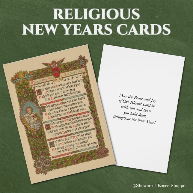 Religiösa New Year Prayer Vintage Christian Hälsningskort (Religious New Years Cards that are easy to personalize!)