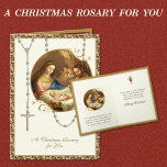 Religiösa Ntivity Rosary Vintage Jesus jul Helgkort<br><div class="desc">Med ett vackert vintage bild i Nativiteten med Jungfru Mary,  St. Joseph och BabyJesus överlagade på en rosary i guld. Insidan är samma bild med en julklapp. All text och typsnitt kan ändras.</div>