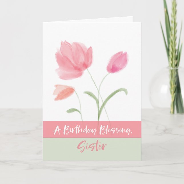 Religiösa Nun Birthday Bluting Rosa Flowers Kort (Framsida)
