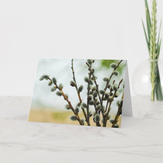 Religiösa Påsk Card med Pussy Willow Grenar Helgkort (Framsida)