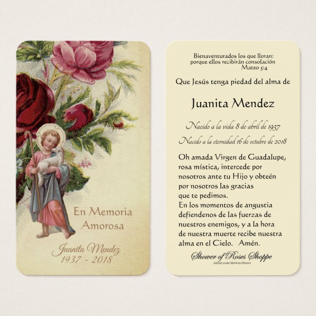 Religiösa Prayer Card för spanska Jesus Ro Visitkort (Framsida & baksida)