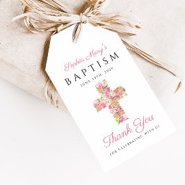 Religiösa Rosa Blommigt Kor Baptism Tack Presentetikett