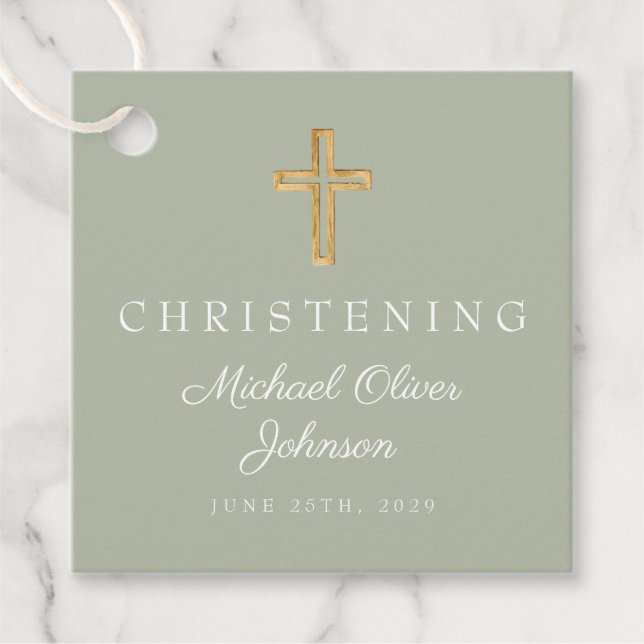 Religiösa Sage Grönt Kor Christening Gåvor Etiketter (Framsida)