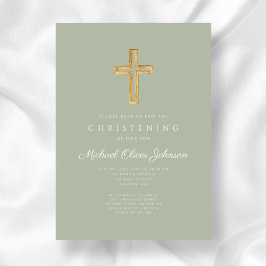 Religiösa Sage Grönt Wood Kor Christening Inbjudningar