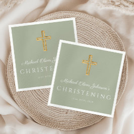 Religiösa Sage Grönt Wood Kor Christening Pappersservett