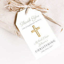 Religiösa Sage Grönt Wood Kor Christening Presentetikett