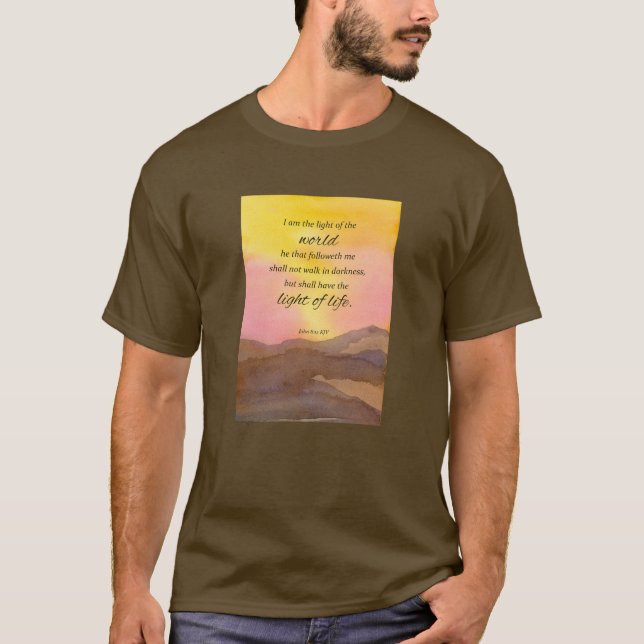 Religiösa Skriptur John 8:12 Desert Sunset T Shirt (Framsida)