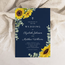 Religiösa Solros Bröllop, blå Blommigt Inbjudningar