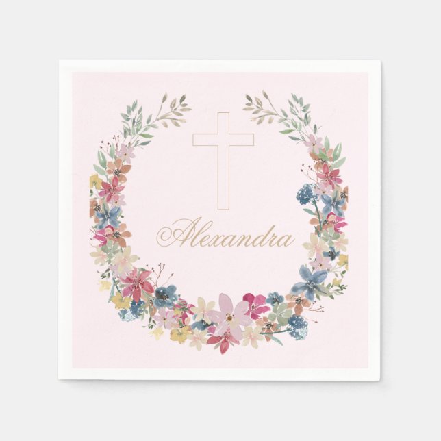 Religiösa Söt Fält Flowers Guld Färg Pappersservett (Framsidan)