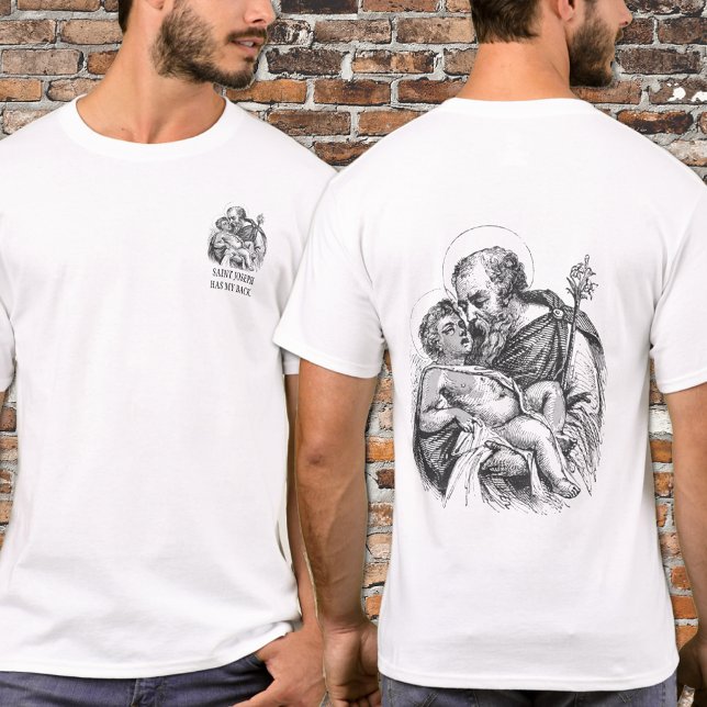 Religiösa St. Joseph har min rygg Jesus T Shirt (Black and White drawing of St. Joseph and the Child Jesus )