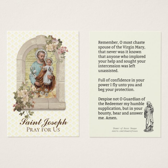 Religiösa St. Joseph Memorare Prayer Heliga Card Visitkort (Framsida & baksida)