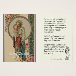 Religiösa St. Joseph Memorare Prayer Heliga Card Visitkort