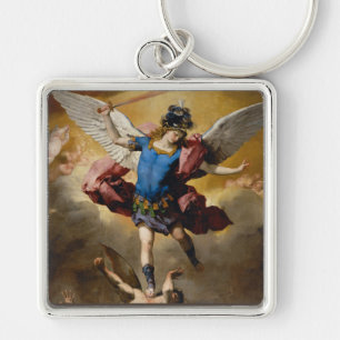 Religiösa St. Michael Archangel Fyrkantig Silverfärgad Nyckelring