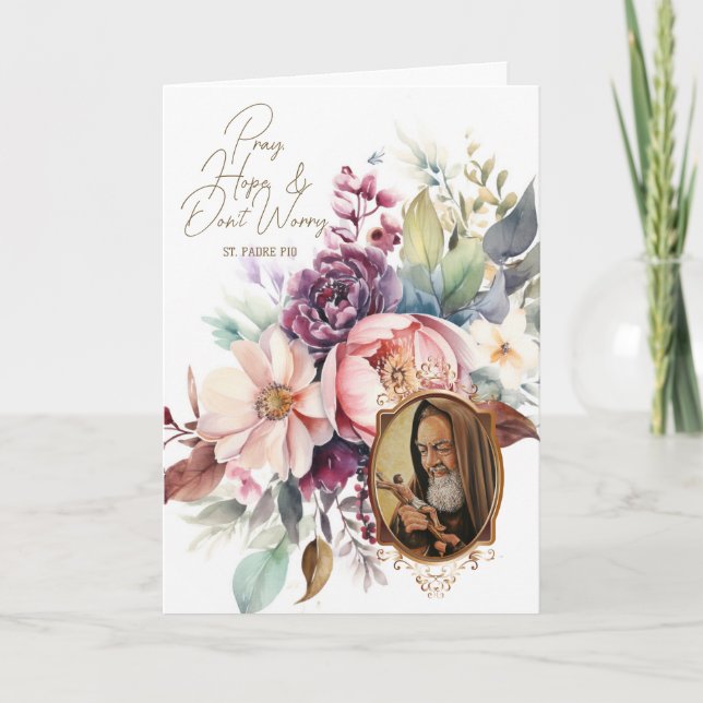 Religiösa St. Padre Pio Flowers Rosary Kort (Framsida)