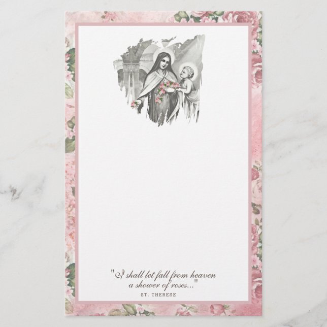 Religiösa St. Therese Blommigt Card Ro (Framsida)