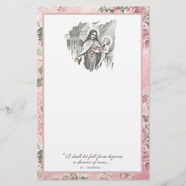 Religiösa St. Therese Blommigt Card Ro (Framsida)