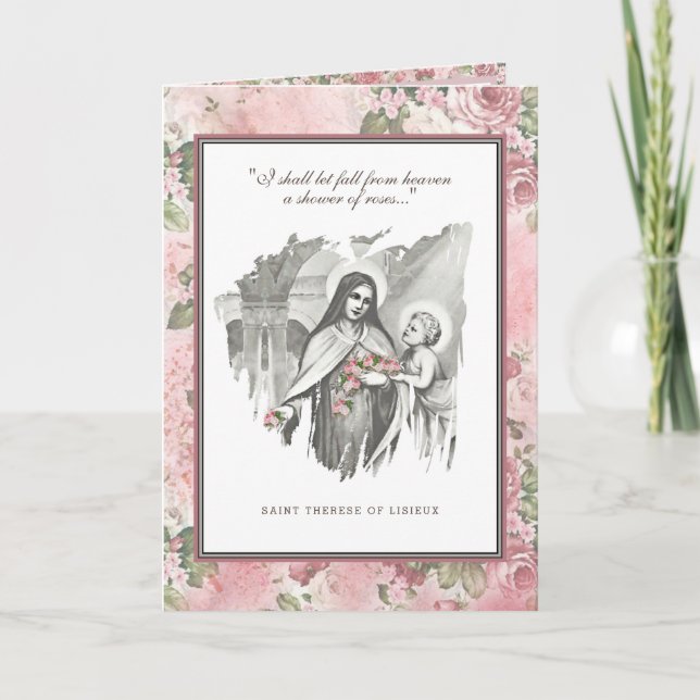 Religiösa St. Therese Catholic Nun Blommigt Card Kort (Framsida)