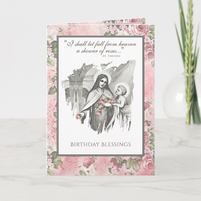 Religiösa St. Therese Catholic Nun Blommigt Card Kort (Framsida)