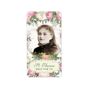 Religiösa St. Therese Vintage Rosa ros Adressetikett