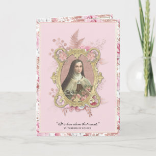 Religiösa St. Therese Vintage Rosa ros Prayer Kort