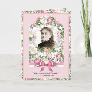 Religiösa St. Therese Vintage Rosa ros Prayer Kort