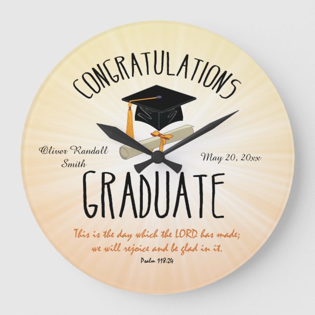 Religiösa Studenten Guld Starburst med svart tak Stor Klocka (Framsida)