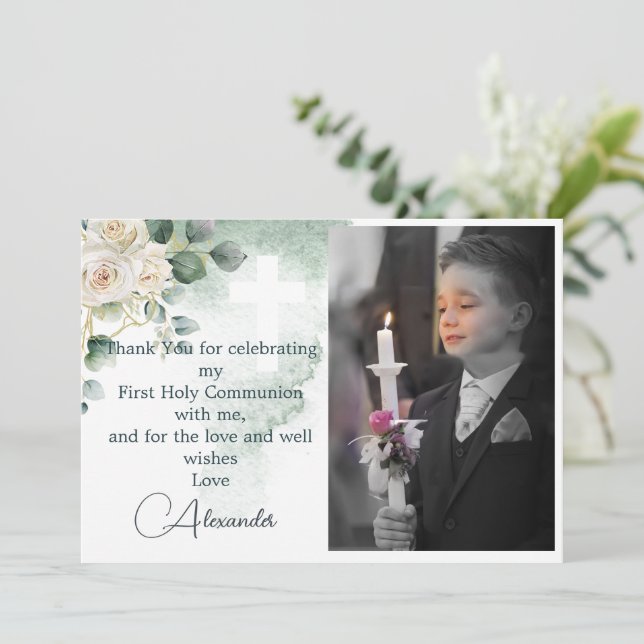 Religiösa Tack Photo Guld Ro Grönt Inbjudningar (Stående Fram)