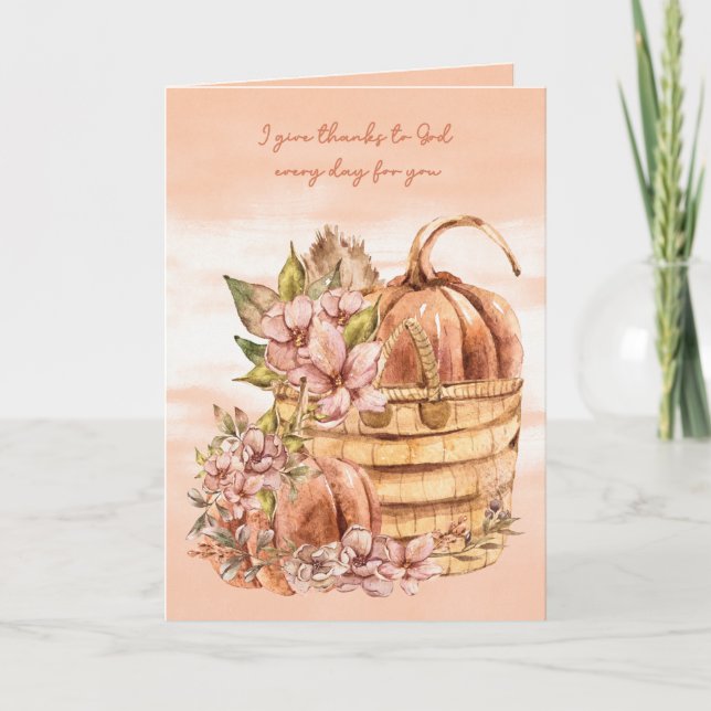Religiösa tacksägelsepumpor och blommor kort (Framsida)
