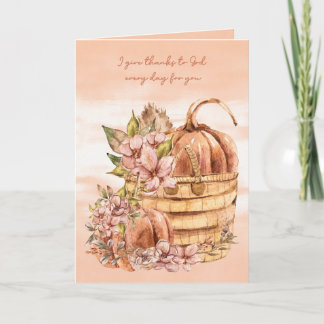 Religiösa tacksägelsepumpor och blommor kort