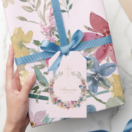 Religiösa vackra fältblommor guld färg presentetikett