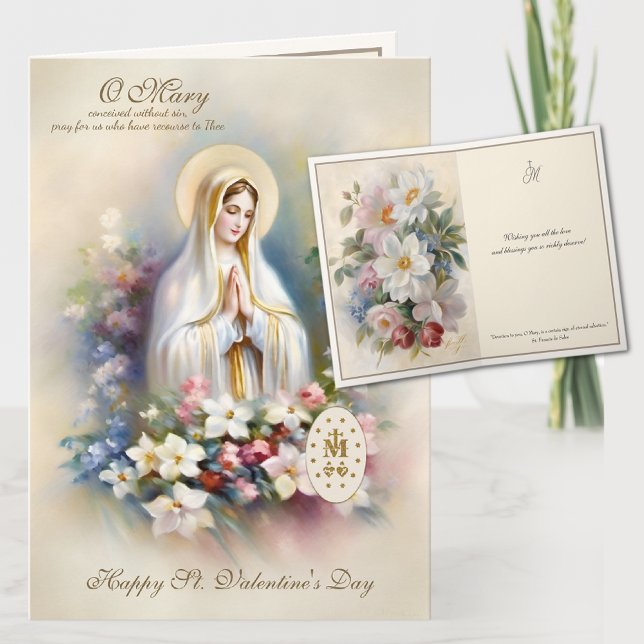 Religiösa Valentines day Virgin Mary Blommigt Kort (St. Valentines Traditional Catholic Religious Blessed Virgin Mary Cards)