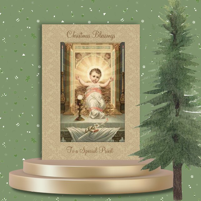 Religiösa Vintage, Baby Jesus katolska präst Hälsningskort (Skapare uppladdad)