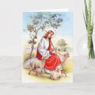 Religiösa vintage Påsk, Jesus herde herde. Helgkort