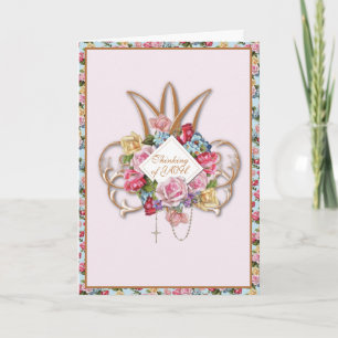 Religiösa Vintage Ro Rosary Blommigt Catholik Car Kort
