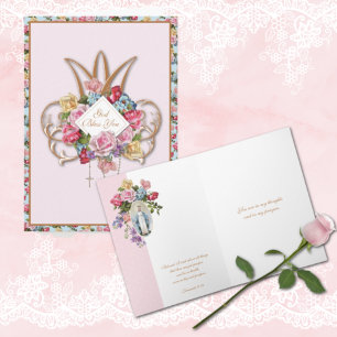 Religiösa Vintage Ro Rosary Blommigt katolik Kort