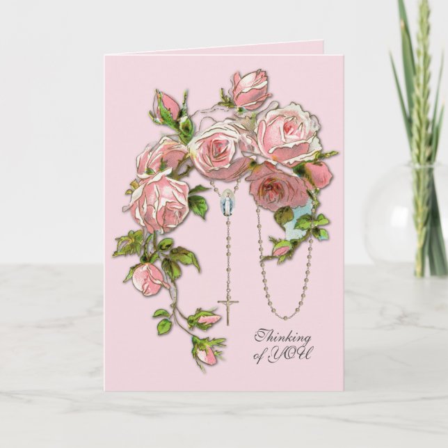 Religiösa Vintage Ro Rosary Blommigt katolik Kort (Framsida)