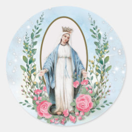 Religiösa Vintage Virgin Mary Catholik Blommigt Runt Klistermärke