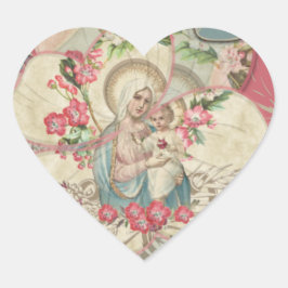 Religiösa Virgin Mary Baby Jesus Blommigt Petals Hjärtformat Klistermärke