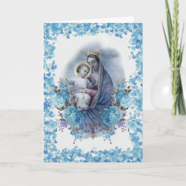 Religiösa Virgin Mary Blommigt Catholik Vintage Kort (Framsida)